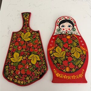 Russian Matryoshka and Floral Cutting Boards handmade from Russian vintage